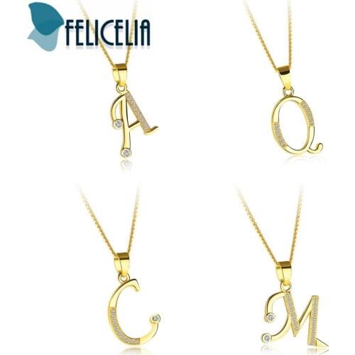Felicelia Classic Gold Color Initials Letters Pendant Necklace With Cubic Zirconia Women Girls Personalized Customized Jewelry
