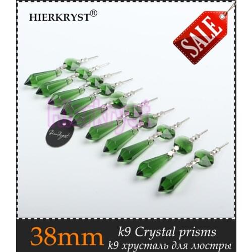 HIERKRYST 25 pcs/lot Green Chandelier Glass Crystals Lamp Prisms Parts icicle Hanging Pendants 38mm 1.49" #1909-1