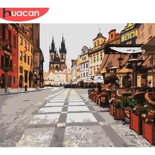 HUACAN Painting By Number Street Drawing On Canvas HandPainted Painting Art Gift DIY Pictures By Number City Kits Home Decor