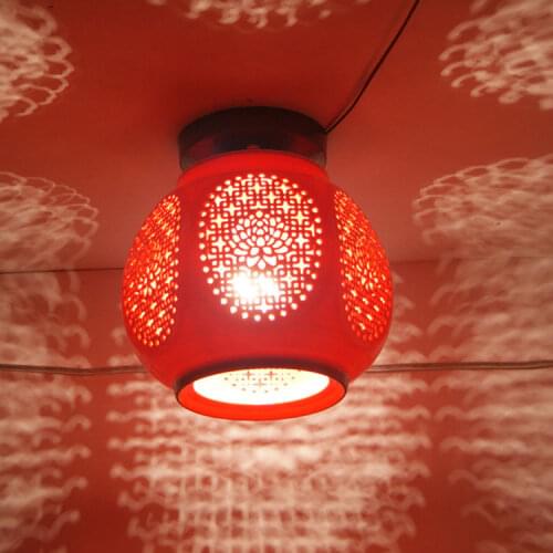 Chinese red lanterns Ceramic glass red ceiling lights balcony aisle porch hall aisle lamp Chinese ceramic ceiling lamps ZH