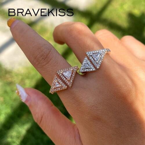 BRAVEKISS Fashion Triangle Open Rings for Women Cute Wedding Bands Eternity Rings Band with Crystals Jewelry for Women BUR0569