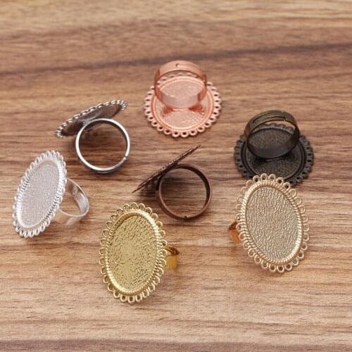 200pcs Blank Ring Settings with 18x25mm Oval Lace Bezel Cabochon Bases Adjustable Metal Ring Findings DIY Jewelry Making