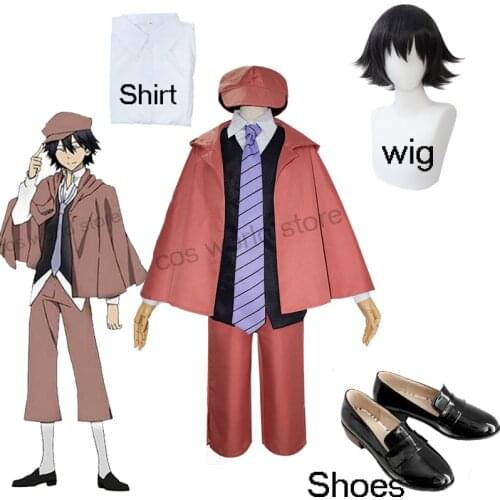 Anime Bungo Stray Dogs Edogawa Rampo Cosplay Costume Coat Shirt Tie Pants Outfit Halloween Party Cosplay Shoes Costume Uniform