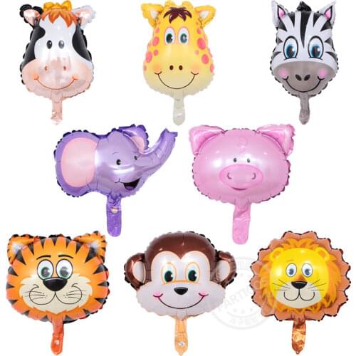Kuchang 10pcs Mini Animal Foil Balloons Lion & Monkey & Deer & Cow Animal Head Air Balloon birthday party Decor Toys Supplies