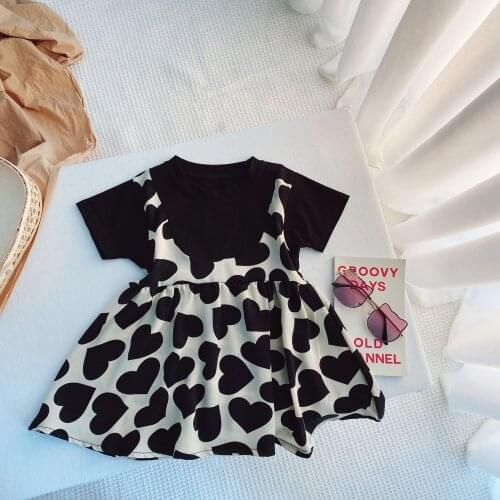Girls Summer Dress Children Clothing 2021 New Princess Dresses Black And White Love Pattern Baby Girls Clothes1-5-6 Years