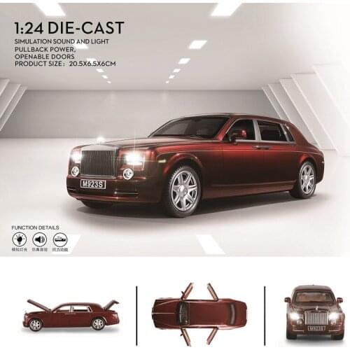 XLG 1:24 Diecast Royce Phantom Luxury Car Red High Simulator Alloy Metal Model Car Door Open Sound Music Light Pull-back Vehicle