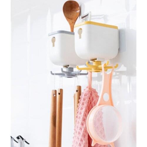Multifunctional Storage Rack Self-adhesive Plastic Rotating Rack 6-claw Hook 360-degree Hook Cartoon Wall Hanging Plastic
