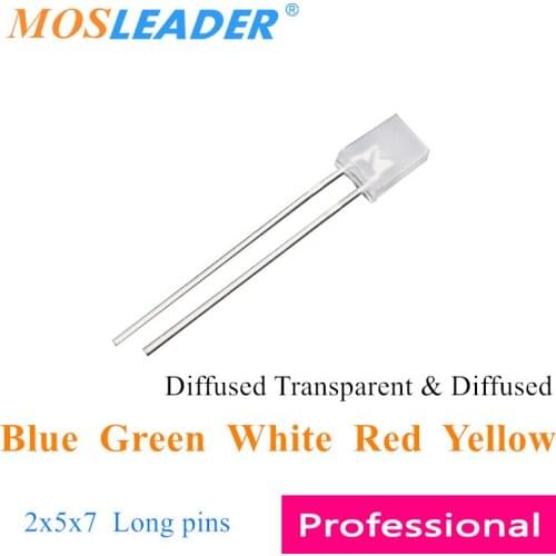Mosleader 1000PCS 257 LED Blue Green White Red Yellow 2*5*7 2x5x7 DIP LED Transparent Diffused Long pins