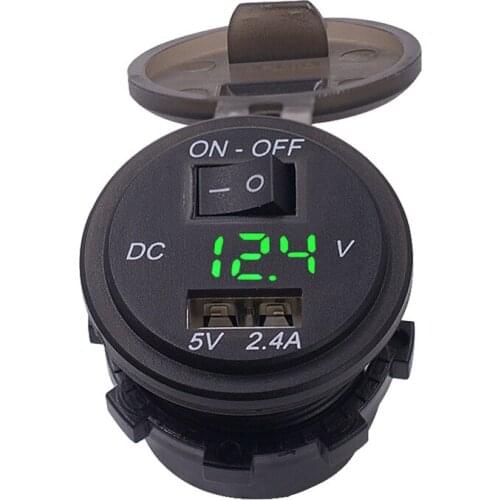 Motorcycle charger waterproof voltage digital display mobile phone charger 12V with switch single USB interface