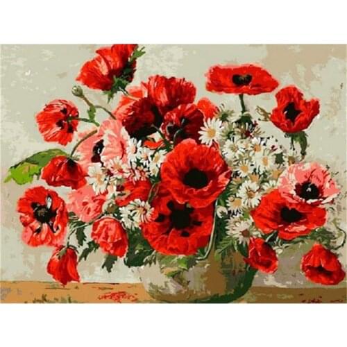 Poppy Flower Printed Fabric 11CT Cross-Stitch Embroidery Full Kit DMC Threads Handmade Needlework Handiwork Sewing Package