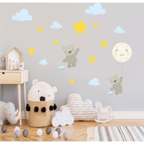 Vacclo Cartoon Bear Cloud Stars Wall Stickers for Baby Kids Room Living Room Bedroom Study Decorative Wall Decals Wall Decor