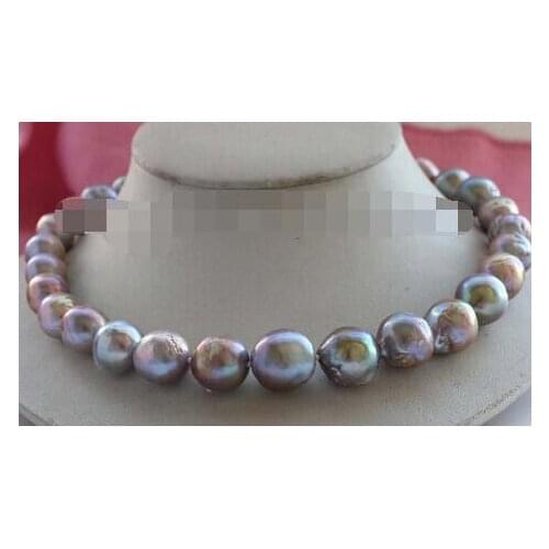 Natural 13-15mm Purple Edison Reborn Keshi Pearl Necklace 14KGP