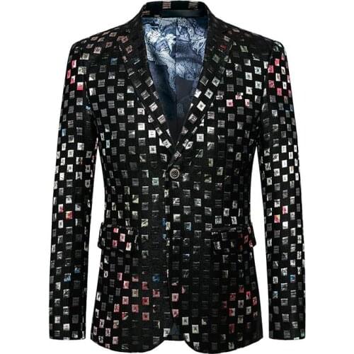 100%real luxury mens black golden embroidery check pattern jacket club/stage performance/studio/Asia size/this is only jacket