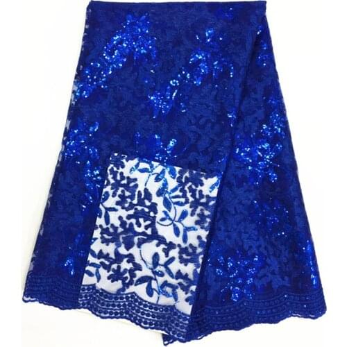 Blue african lace fabric 2018 high quality lace French Lace Fabric nigerian Sequins Lace Fabric For Party 5yards per piece