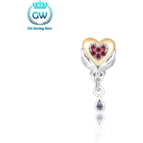Sterling Silver Golden Heart Charm With Cubic Zirconia Heart Jewelry Necklaces & Pendants Bracelets For Women GW Brand S216