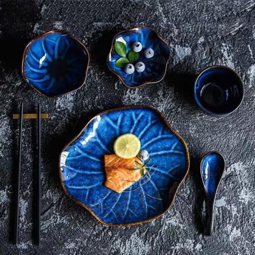 Japanese Style Kiln Ceramic Rice Bowl Sauce Sushi Dishes Spoon Dinner Plate Hotel Restaurant Tableware Steak Dessert Plate