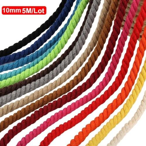 15 Colors 5 Meters Colored 8mm Three Twisted Cotton Rope String Cord For Bag Strap Home Decor Accessories DIY Handmade Rope