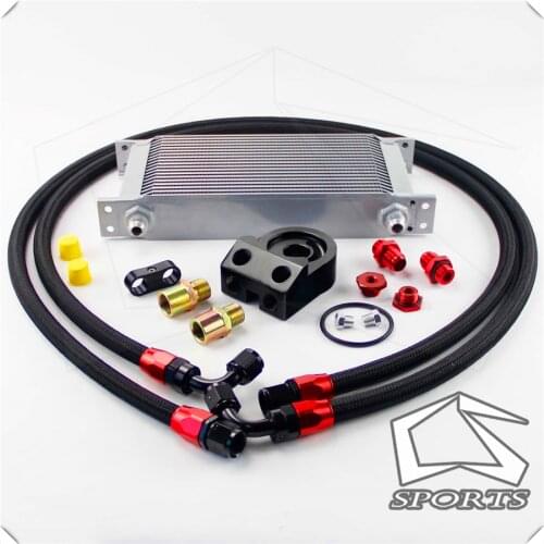 Universal 19 Row 248mm AN8 Engine Transmission Oil Cooler British Type + Aluminum Filter Adapter Kit Silver
