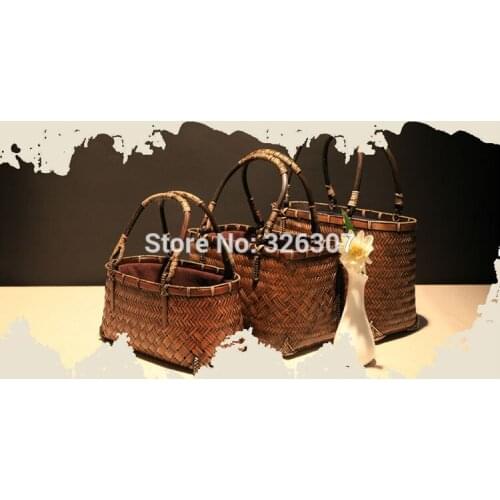 Japanese art RETRO bamboo bag handmade woven bag tea bag beam port bag basket tea accessories storage for tea set