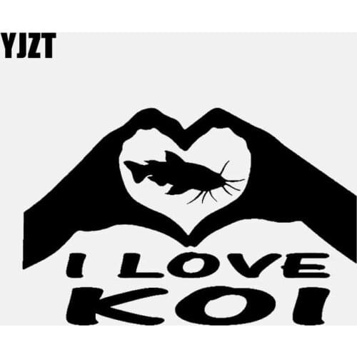 YJZT 15.8CM*10.3CM I Love Koi Hands Heart Car Sticker Fish Decal Vinyl Art Decor Black/Silver C24-0443