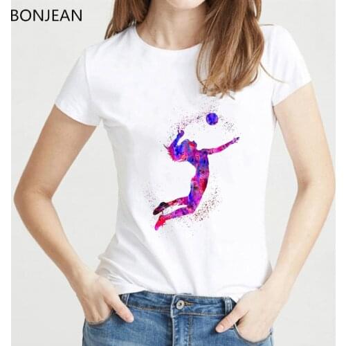 Women clothes 2019 watercolor volleyball girl graphic print tshirt femme korean style t-shirt female tumblr tops tee steetwear