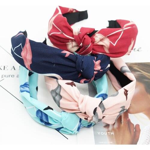 Fresh Fashion Turban Headbands Women Spring Summer Chiffon Headband Head Wrap Wide Flamingo Hair Accessories Cotton Headband