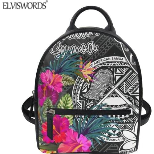 ELVISWORDS Ladies Backpacks Tonga Tribal Pattern Womens Travel Bags Pu Leather Luxury Shoulder Bagpacks for Female Bolso Mujer