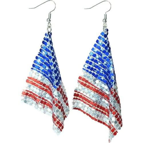 Printing American Flag Aluminum Mesh Dangle Drop Earrings for Women Independence Day Jewelry