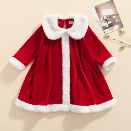 Ma&Baby 6m-5Y Christmas Kid Girls Red Dress Velvet Long Sleeve Plush A line Dresses For Girls Party Xmas Costumes DD88