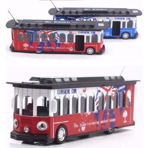 1:28 alloy pull back tram bus,high simulation Vintage bus model,toy vehicles,metal diecasts,flashing&musical,free shipping