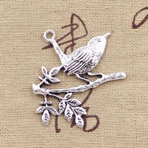 10pcs Charms Bird Standing Branch 35x42mm Antique Silver Color Plated Pendants Making DIY Handmade Tibetan Silver Color Jewelry