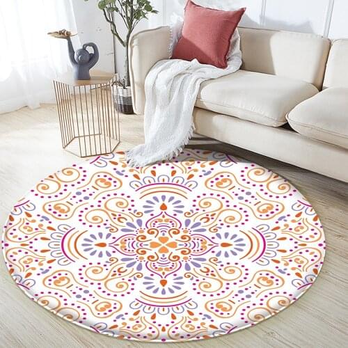 2021 New Pink Mandala Style Colorful Floral Pattern Non-slip Round Rug Floor Mat Bathroom Living Room Bedroom Carpet Decor Rugs