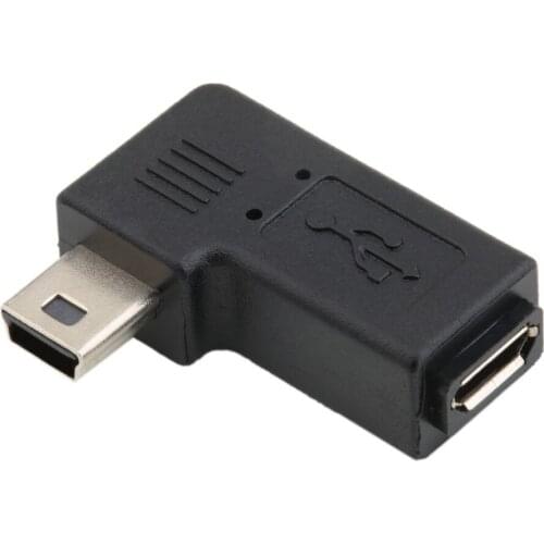 300pcs/lot Wholesale Black USB Micro 5Pin Female To Mini 5Pin Male 90 Degree Angle Right Adapter Converter for Mobile Phones