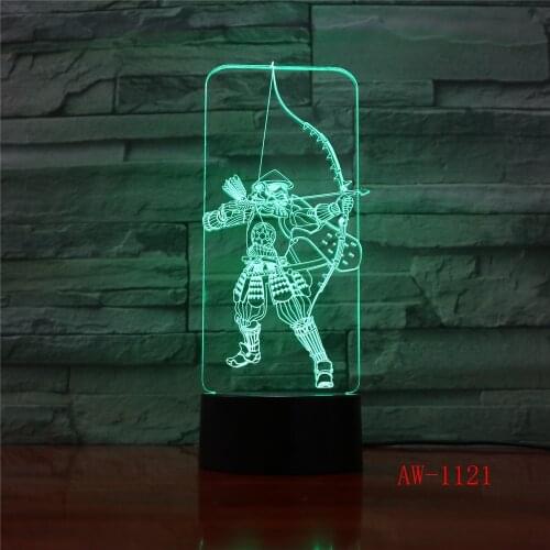 3D Acrylic Night Light Martial Bow Shooter LED Sleep Light 3AA Battery Desk Lamp Bedroom Christmas Lights Decor Lights 1121