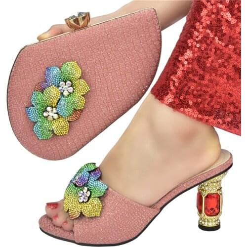 African Party Shoes and Bag Set Decorated with Rhinestone Italian Shoe and Bag Set for Party In Women High Heels Sexy Ladies