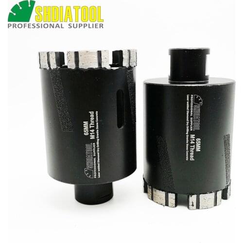 SHDIATOOL 2pcs Laser Welded Diameter 65mm Diamond Dry Drilling Core Bits M14 thread granite marbel hole saw With Side Protection