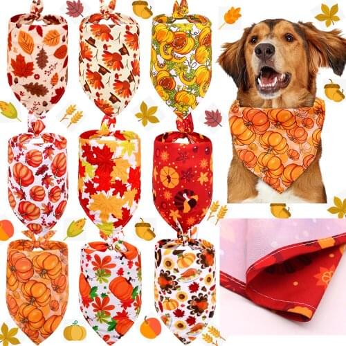 1pcs Thanksging Dog Bandana Fall Dog Accessories Pet Supplies Turkey Pumpkin Pet Dog Cat Bandanas Scarf Small Dog Puppy Bibs