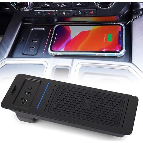 Faster Wireless Charging Devices with USB Port 36W Car Wireless Charger for Ford-F150 2015-2020