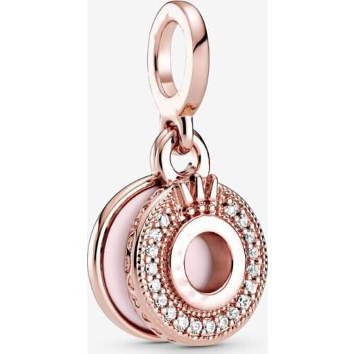 Authentic 925 Sterling Silver Rose Gold Sparkling Pave Crown O Dangle Charm Fits Pandora Bracelet Beads for Jewelry Making