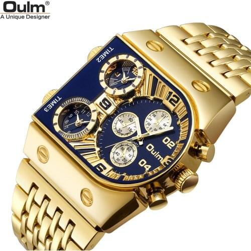 New Oulm Luxury Brand Quartz Watches Men Military Waterproof Big Dial Wristwatch Stainless Steel Male Watch Relogio Masculino