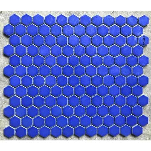 Pure blue hexagonal ceramic mosaic tile wall stickerr for living room deco