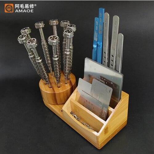 Amaoe M62 360 Rotating Screwdriver Tweezer Storage Stand Wooden Organizing Holder Mobile Phone Maintenance Tool Accessories Box