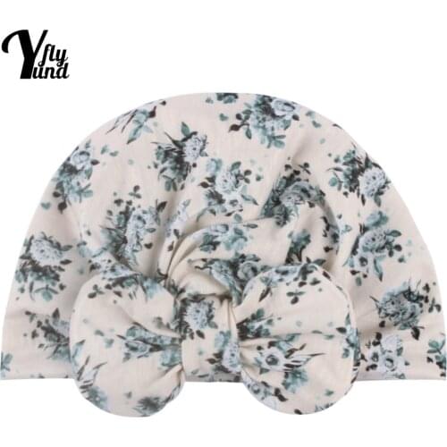Yundfly Lovely Handmade Big Bowknot Baby Turban Hat Vintage Print Bows Infant Cap Children Headwear Hair Accessories Photo Props
