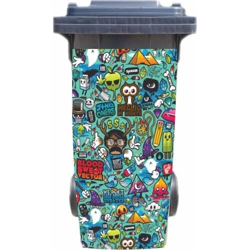 DIY fashion Graffiti Adhesive Removable Waterproof Sticker Decals Rubbish bin trash can Cover sticker 120liter 240liter