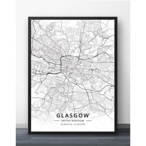 Glasgow Halifax Hamilton Inverness Ipswich Kingston upon Hull Lancaster Leeds Leicester Liverpool United Kingdom Map Map Poster
