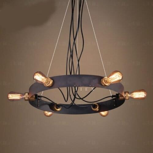 Loft Industrial Retro Iron Black Round Pendant Light Dining Room Bedroom Bar Hanging Lamp Decorative Lighting E27 Edison Bulb