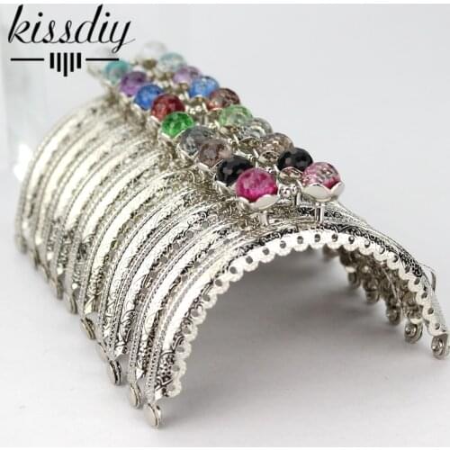 KISSDIY 20PCS 8.5cm Colorful crystal bead Metal Purse Frame semicircle silver lace Coin kiss Purse clasp lock,Freeshipping