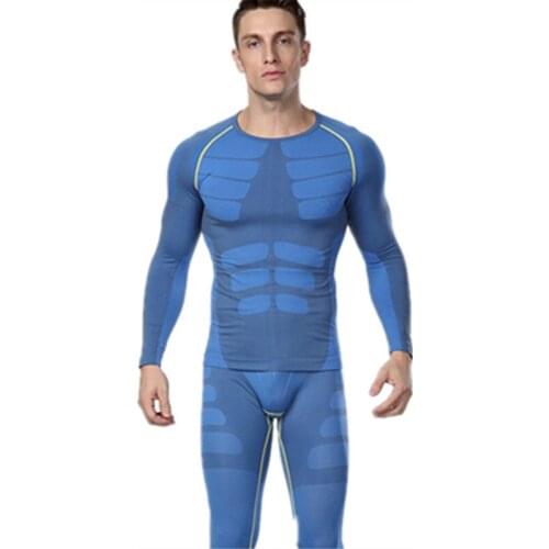 Mens body sculpting long-sleeved underwear suit 1 set man casual fitness compression tight pants tops O-Neck trousers M/XL