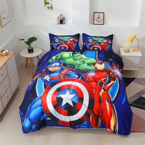 Disney Avengers Bedding Set 2/3/4pc Princess Spiderman Printed Duvet Cover Sets Single Twin Girl Boy Gift