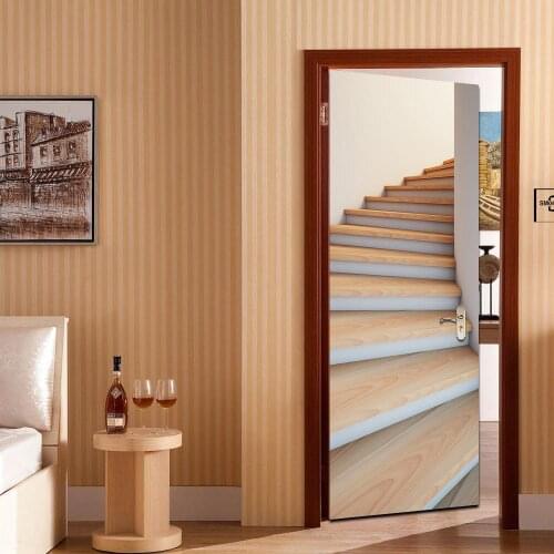 Creative 3D door stickers renovation self-adhesive paper decoration bedroom living room wall stickers door sticker wooden stairs